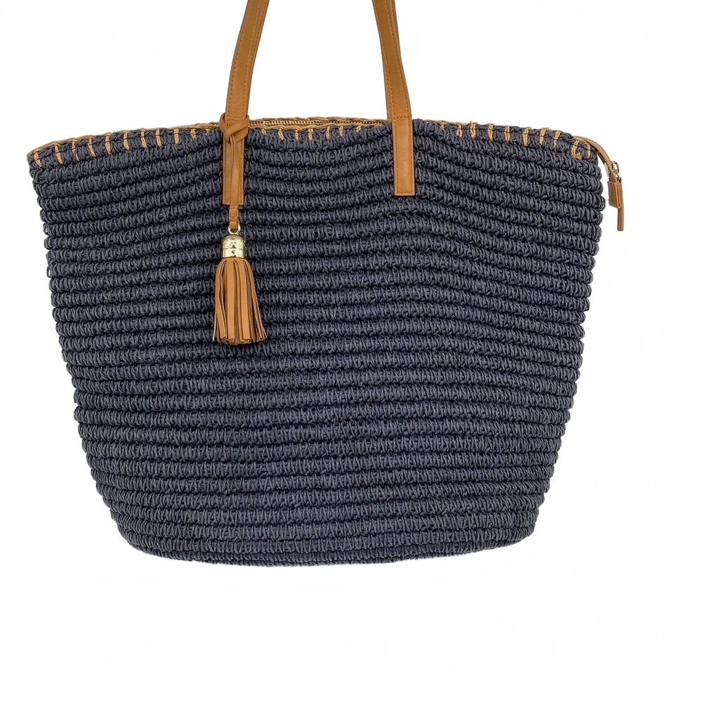Talbots Navy Raffia Tote Brown Shoulder Bag | OS Regular